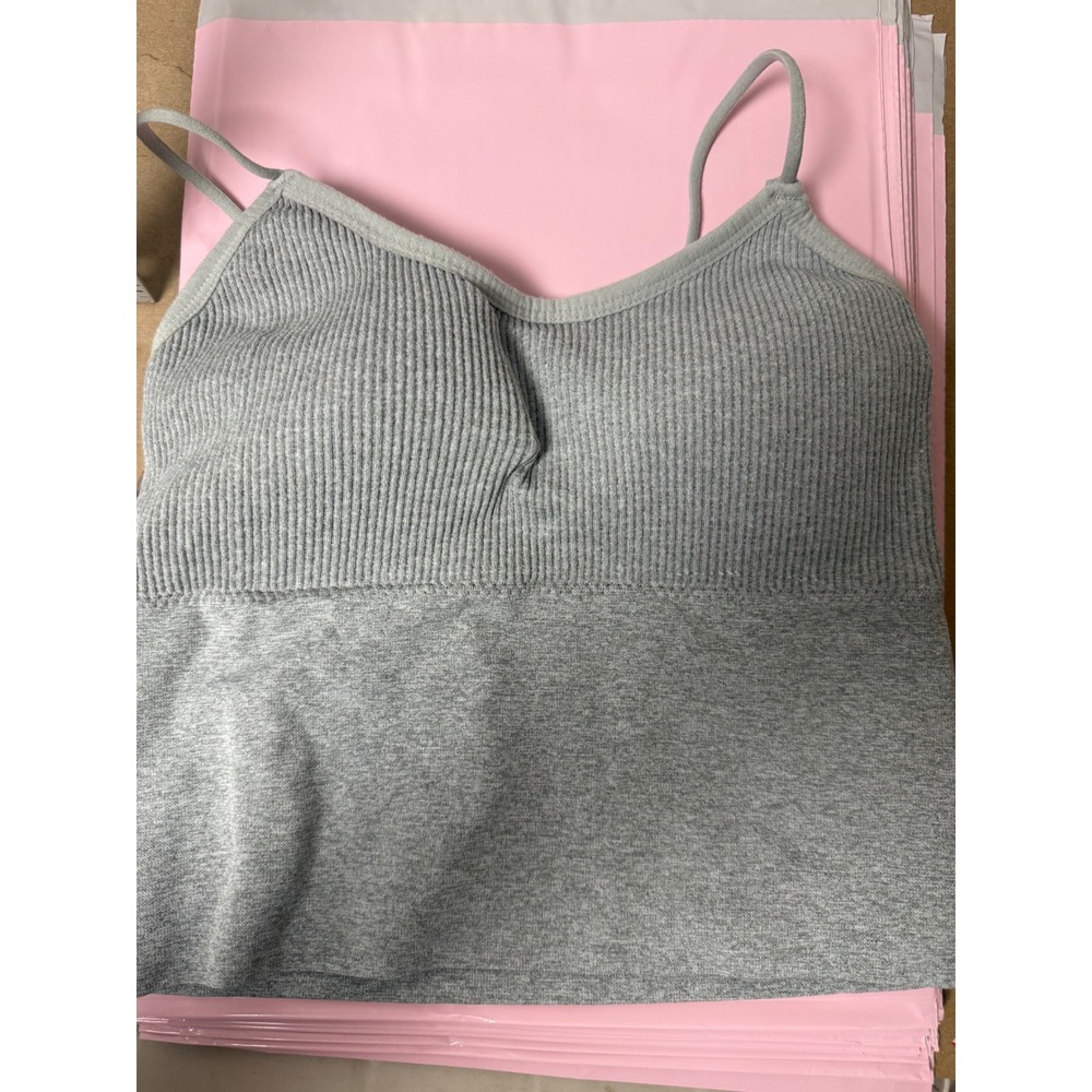 Seamless Ribbed Crop Tank Top Grey Spaghetti Strap Everyday Comfort